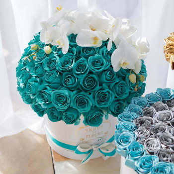 Розы "Тиффани" с орхидеями - 81 шт.