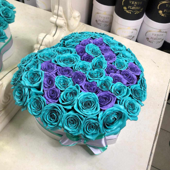  Бирюзовые розы с датой от 51 шт.