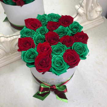 Красно-зеленые розы - 19 шт.