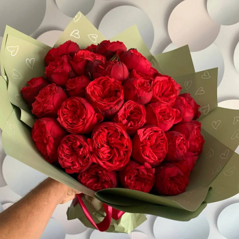 Пионовидные красные розы от 9 шт.
