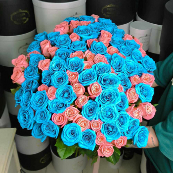 Букет розовых и голубых роз от 19 шт.