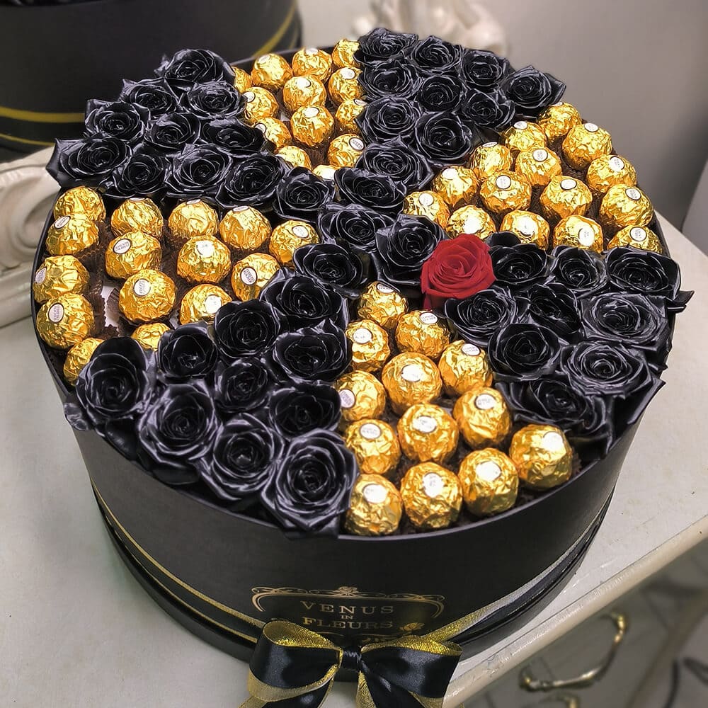 Ферреро с черными розами - 101 шт.