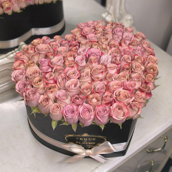 Кофейные розы в сердце - 101 шт.