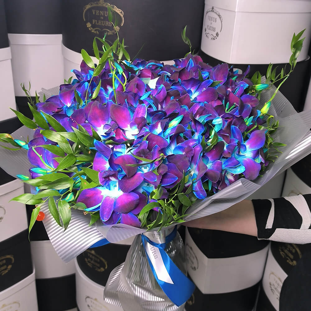 Букет синих орхидей от 41 шт.