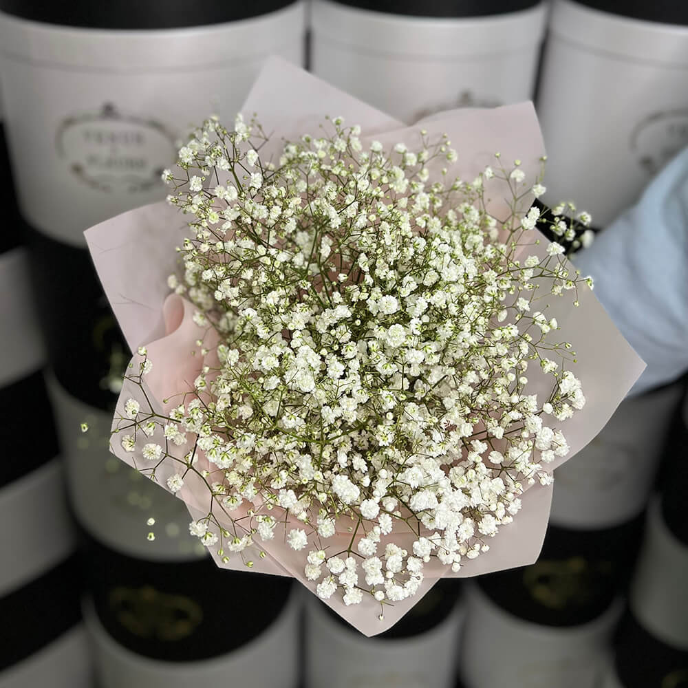 Белые гипсофилы в букете - 9 шт.