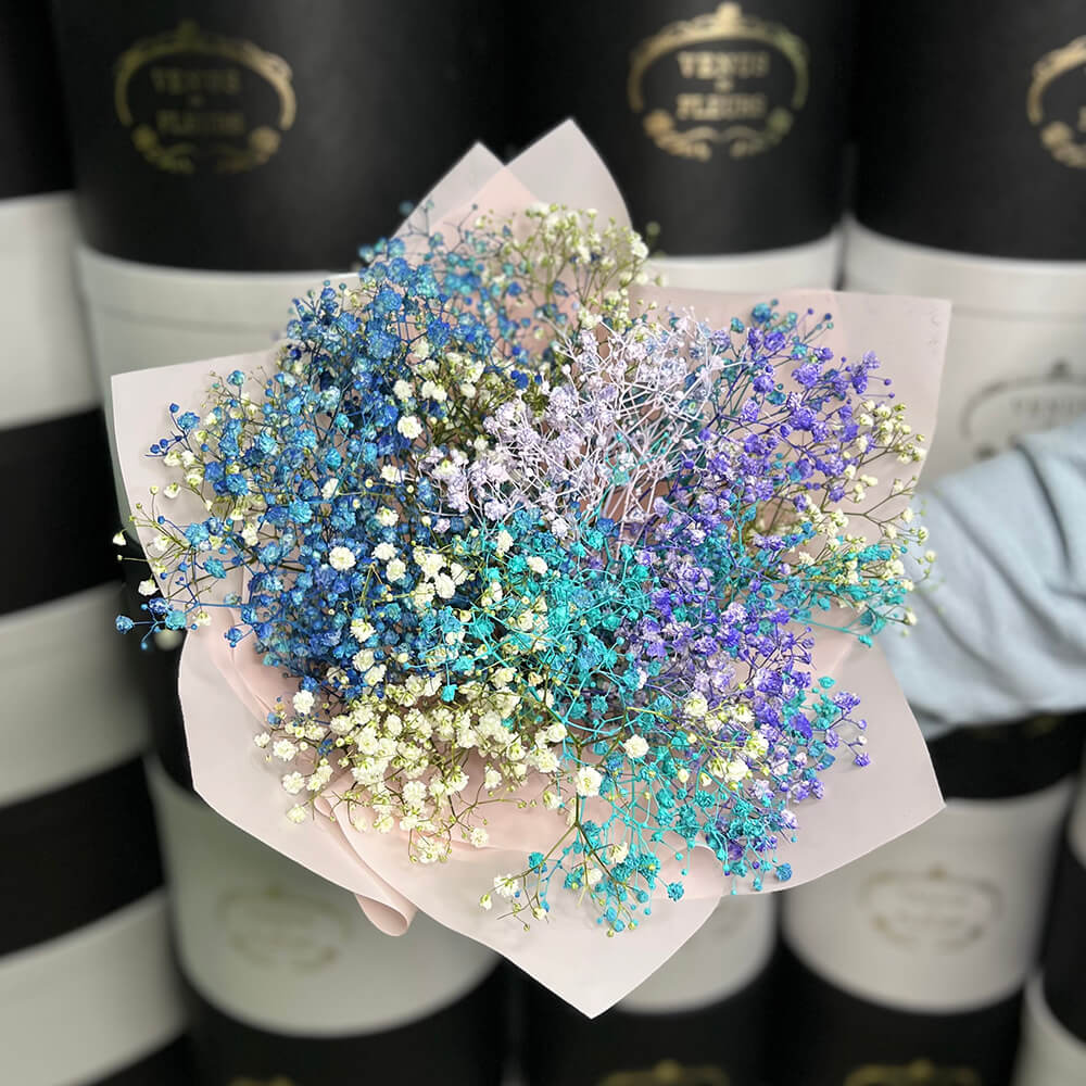 Разноцветные гипсофилы в букете - 9 шт.