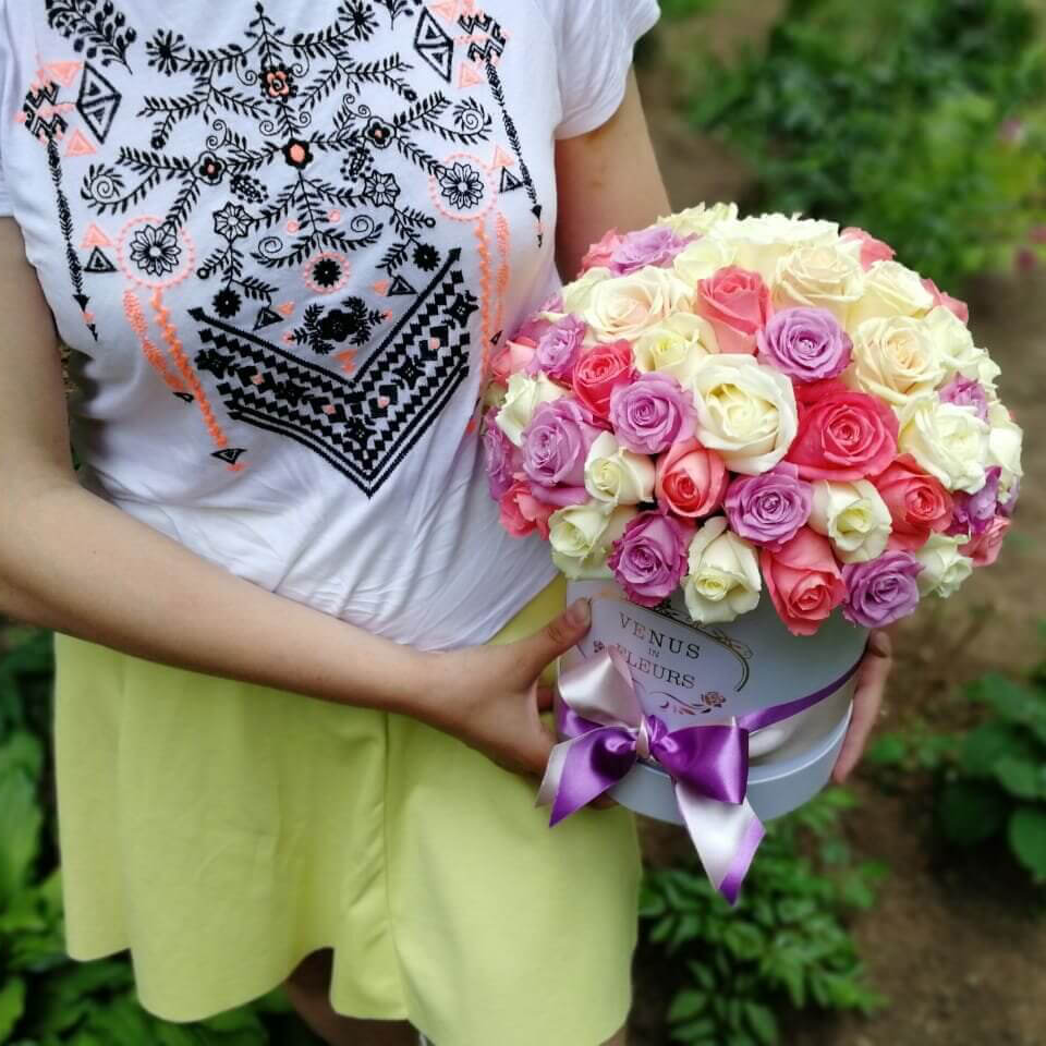 Разноцветные розы (шар) от 61 шт.