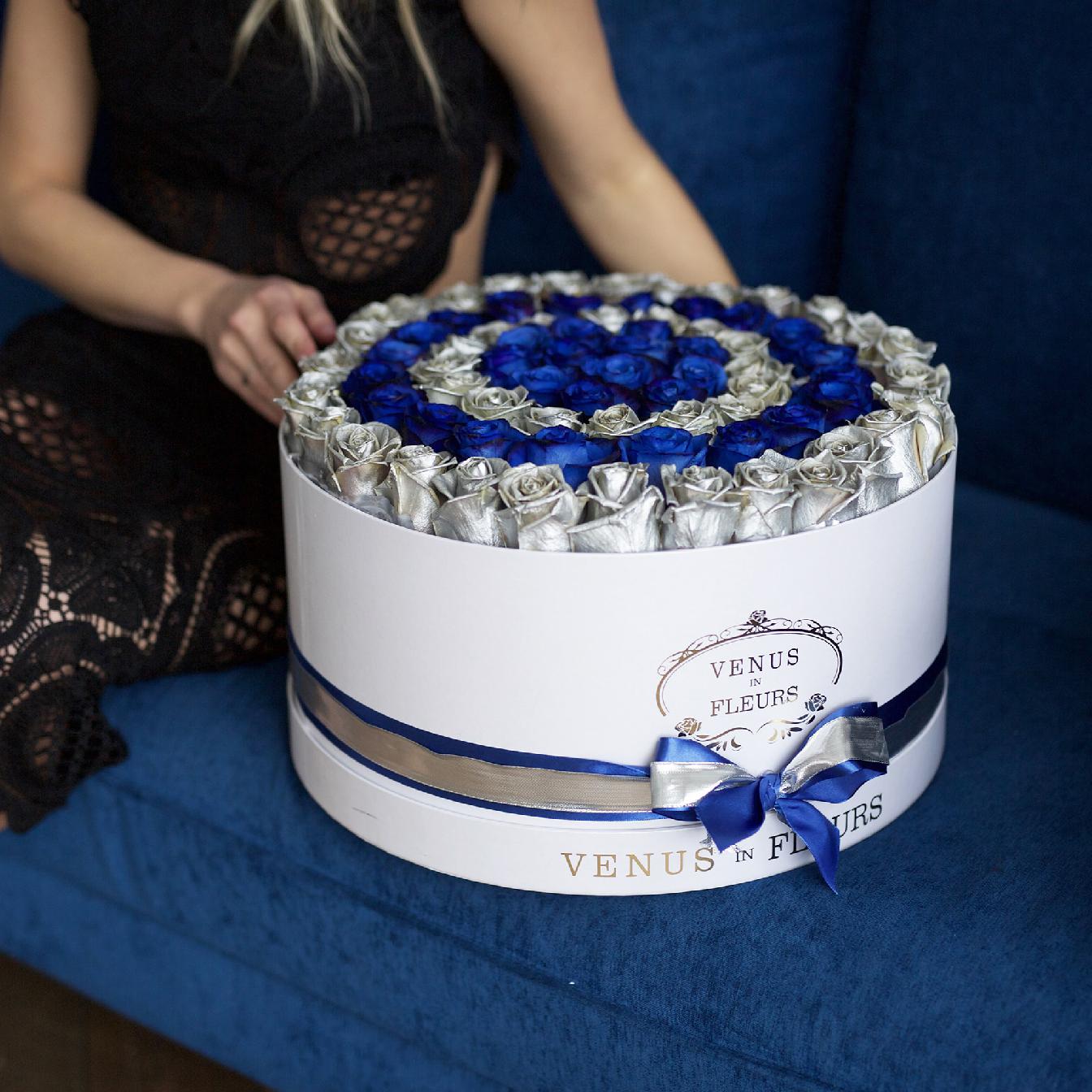 Сине-серебряные розы от 51 шт.