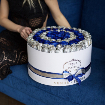 Сине-серебряные розы от 51 шт.