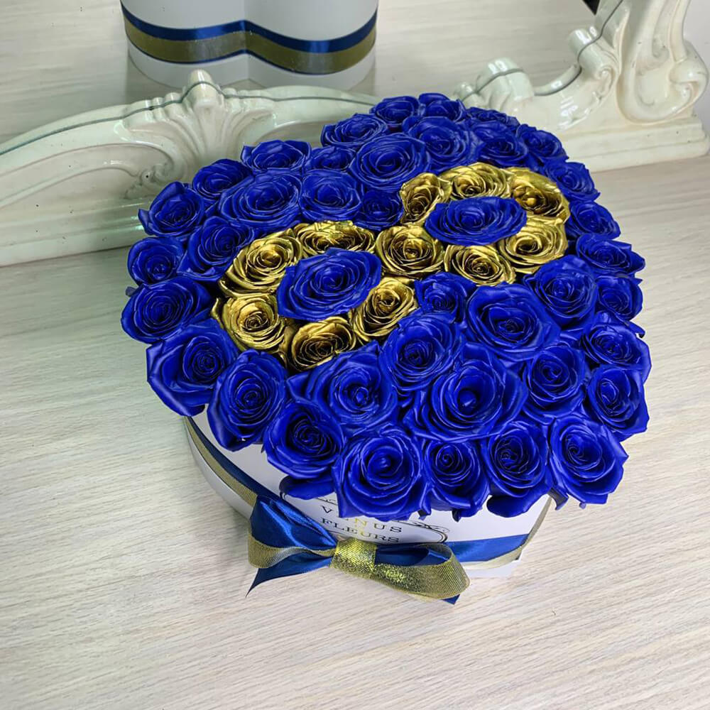 Синие розы "бесконечность" - 55 шт.