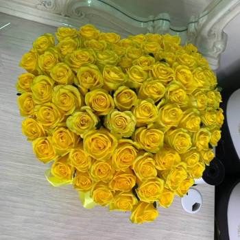 Желтые розы в сердце - 101 шт.