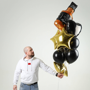 Облако черно-золотых шаров с виски - 9 шт.