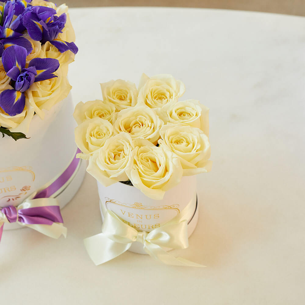 13 белых роз в коробке