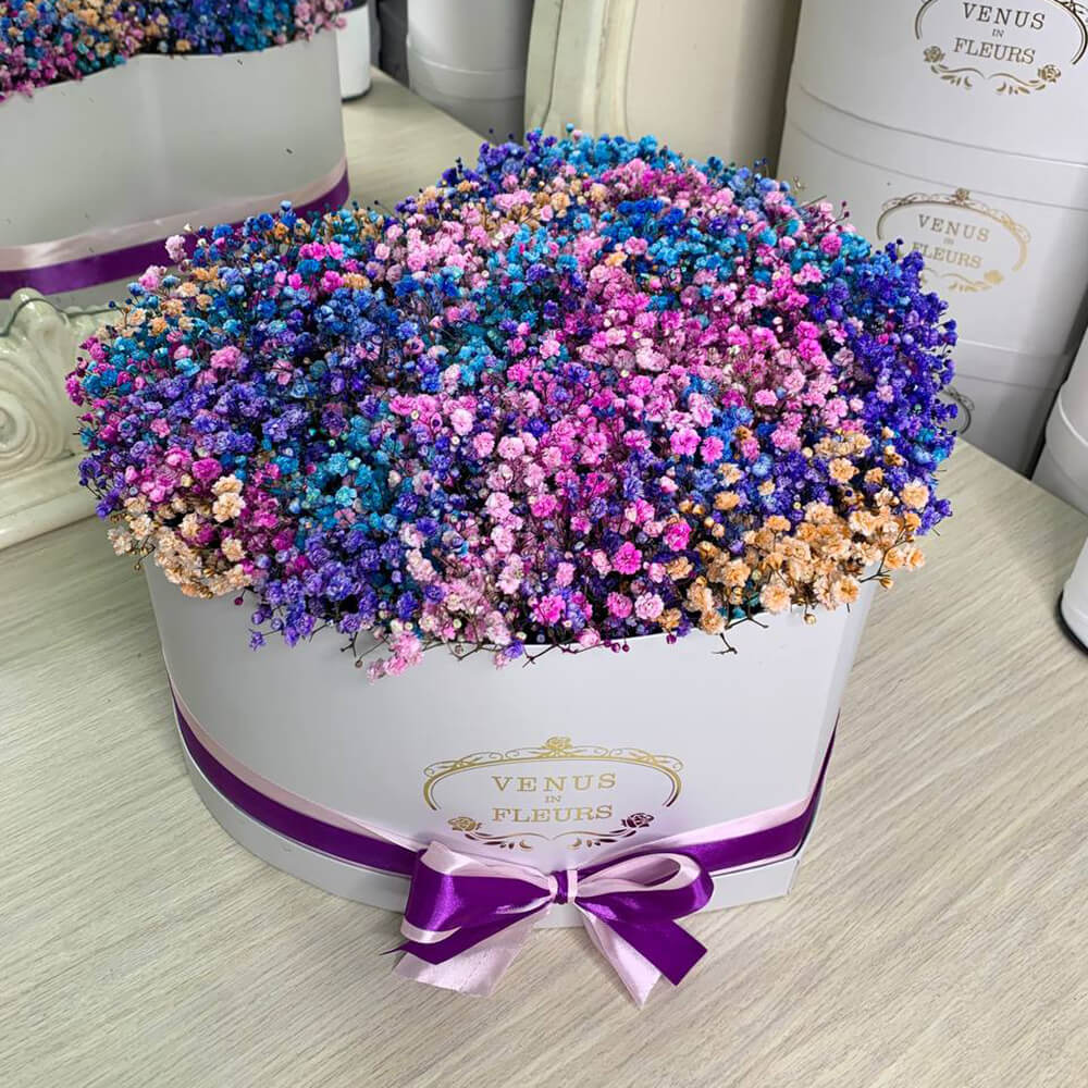 25 разноцветных гипсофил в сердце