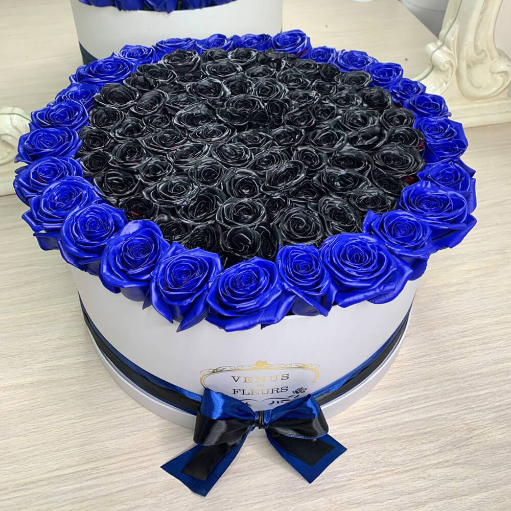 Черные розы с синей окантовкой от 19 шт.