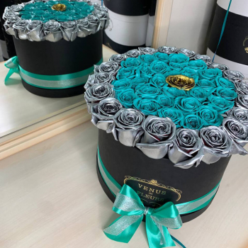 Бирюзовые розы с окантовкой от 51 шт. 