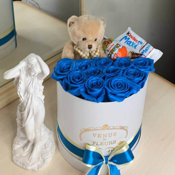 Синий розы с мишкой - 21 шт.