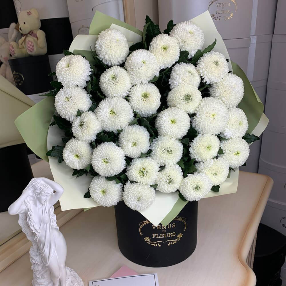 Белые шарообразные хризантемы от 9 шт.