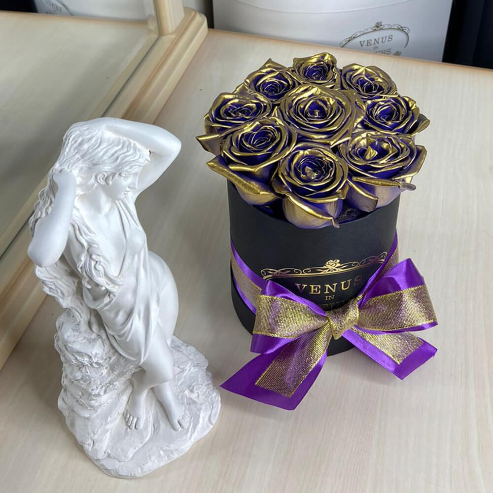 Бронзовые розы в коробке - 9 шт.